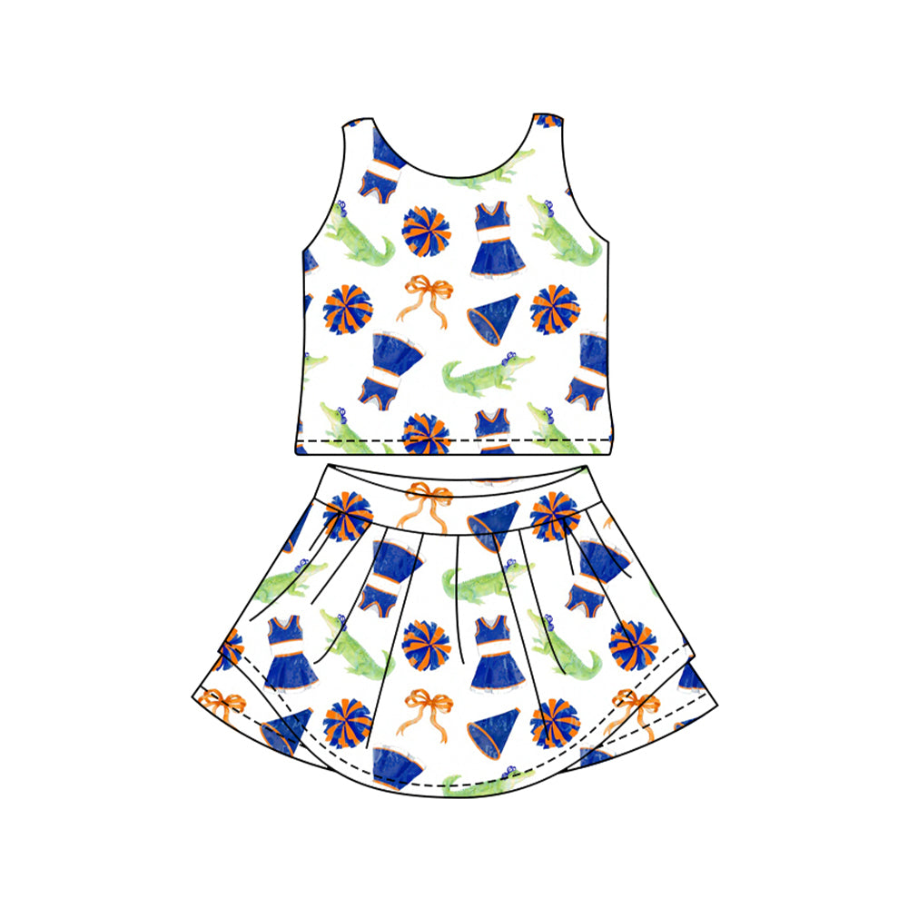Preorder (moq 5)Baby Girls Sleeveless Bows Crocodiles Vest Top Skirt Short Team Clothes Sets