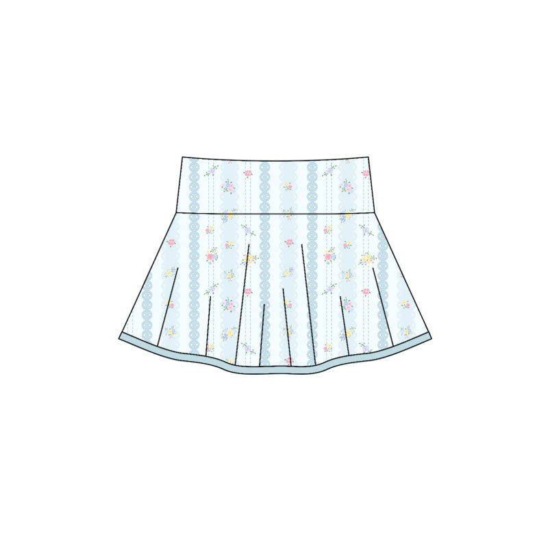 Preorder(moq 5) Baby Girls Aqua Stripes Flowers Plaid Pleated Skirt Shorts Bottom