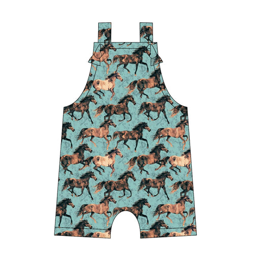Preorder moq 5 Baby Boys Straps Horse Rodeo Rompers