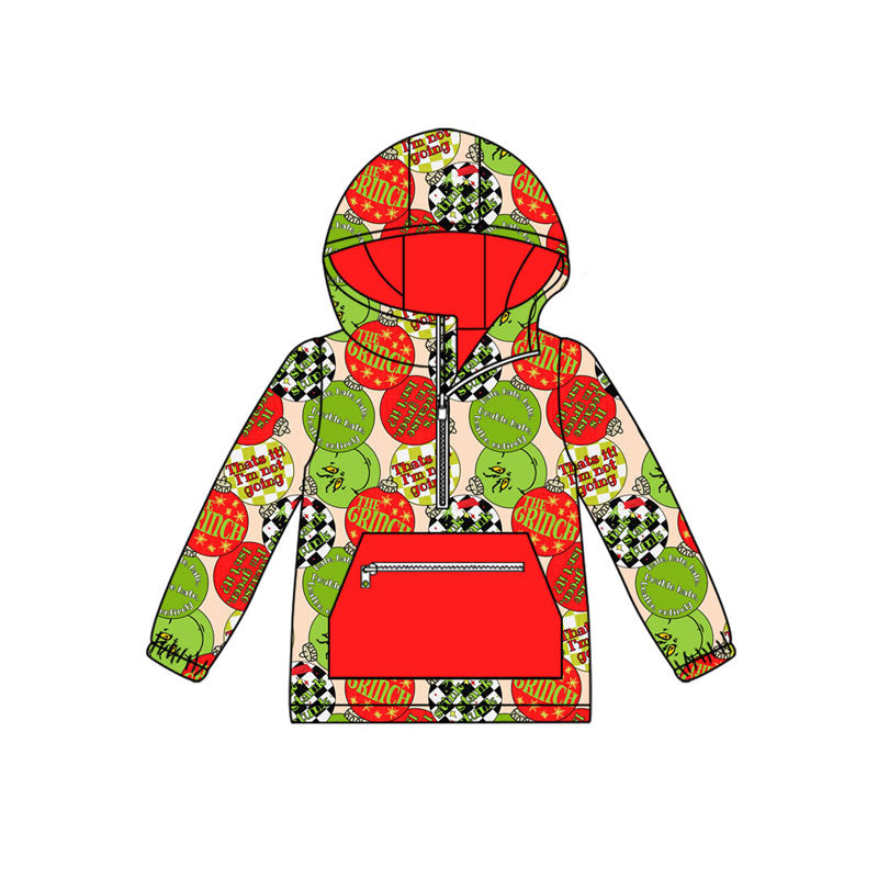 Preorder (moq 5)Baby Boys Green Red Lights Zipper Pocket Christmas Hoodies Top