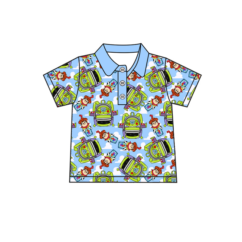Preorder (moq 5)Baby Boys Blue Cartoon Monster Pullovers Tee Shirts