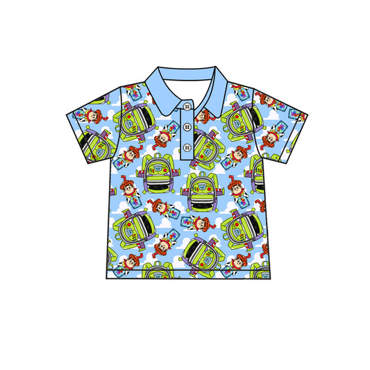 Preorder (moq 5)Baby Boys Blue Cartoon Monster Pullovers Tee Shirts