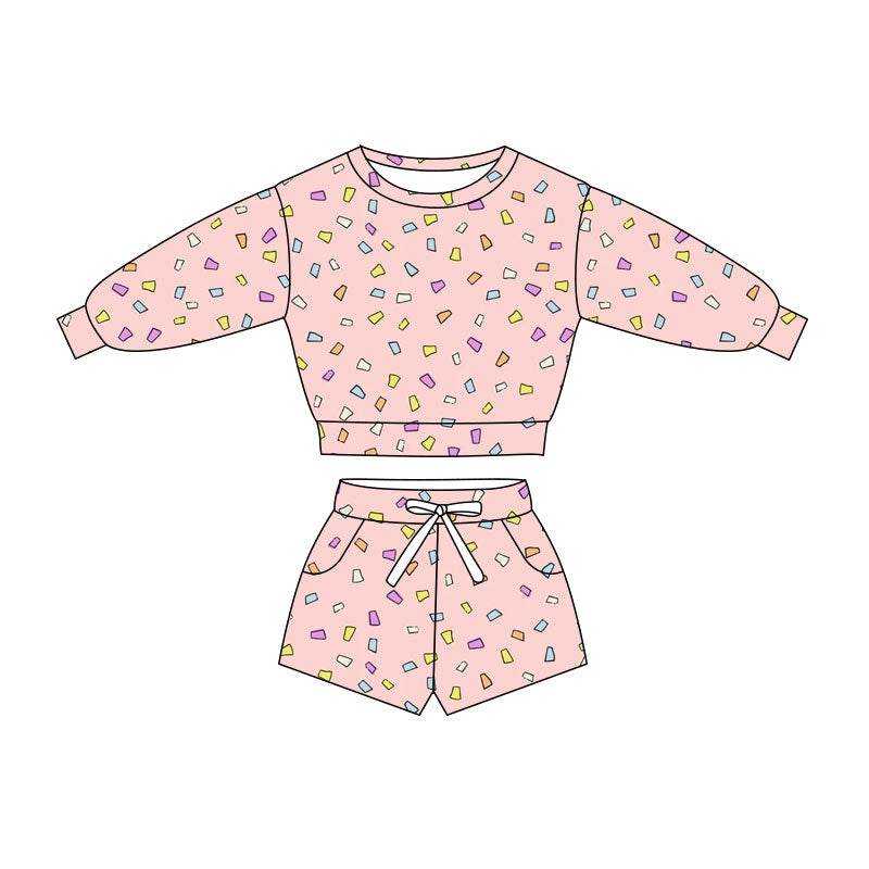 Preorder(moq 5) Baby Girls Pink Candy Plaid Long Sleeve Pockets Shorts Clothes Sets