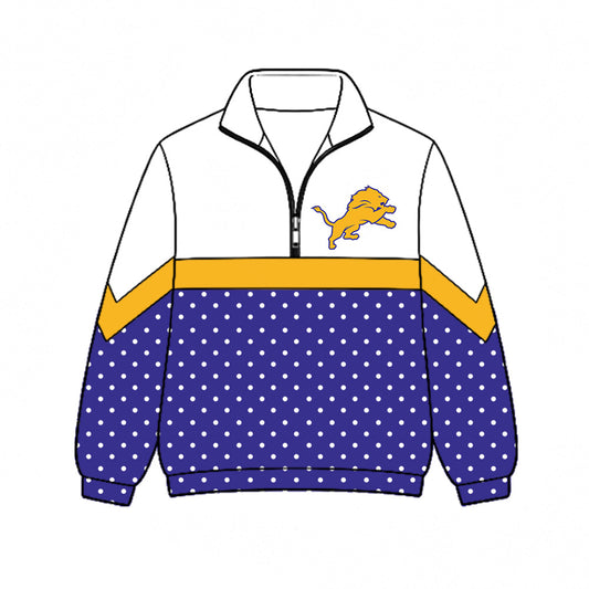 Preorder (moq 5)Baby Boys Purple Polka Dots Detroit Lions Team Zip Pullovers Top