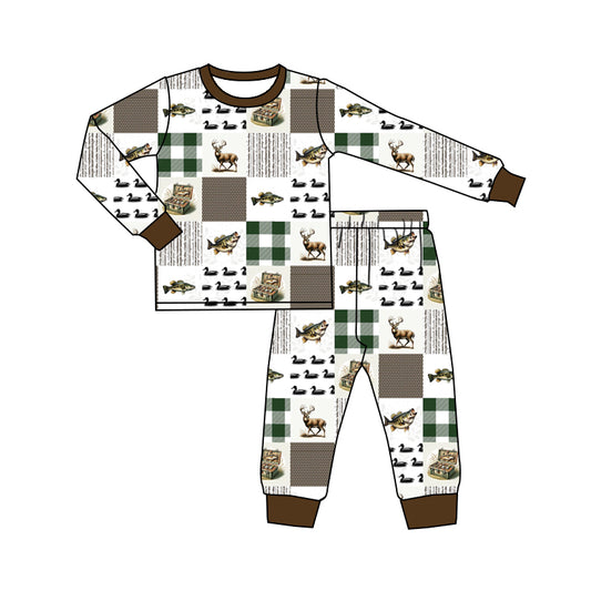 Preorder (moq 5)Baby Boys Deer Ducks Fishes Checked Top Pant Hunting Pajamas Sets