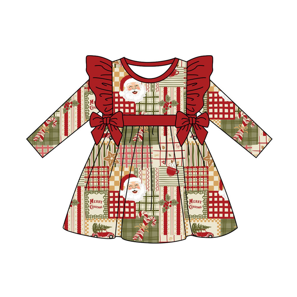 Preorder (moq 5)Baby Girls Santa Candy Cane Christmas Knee length Dress
