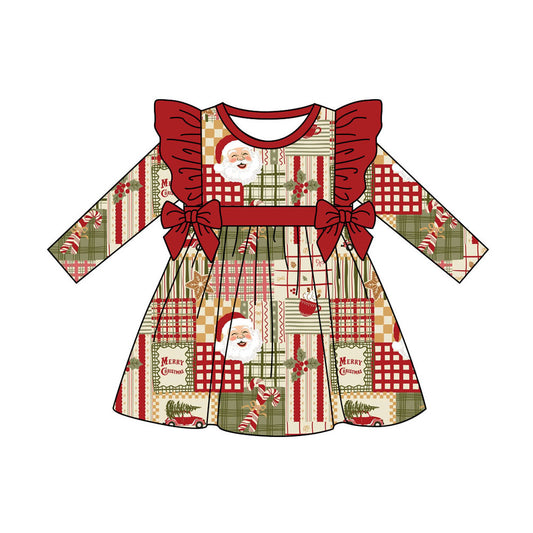 Preorder (moq 5)Baby Girls Santa Candy Cane Christmas Knee length Dress