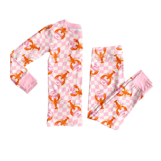 Preorder (moq 5)Baby Girls Pink Checked Crayfishes Top Pants Pajamas Sets