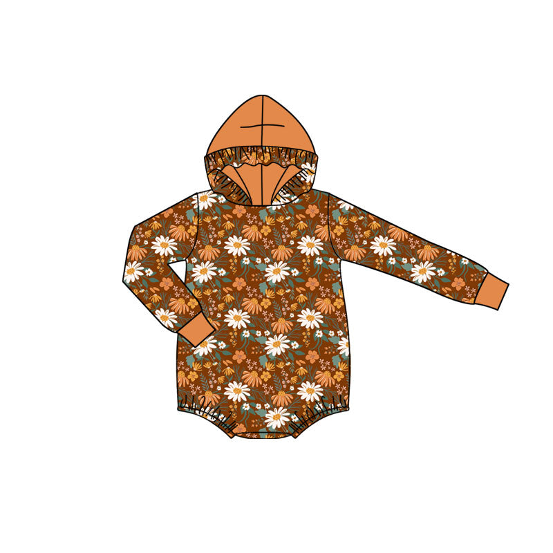 Preorder (moq 5)Baby Girls Long Sleeve Colorful Flowers Ruffle Hoodie Rompers