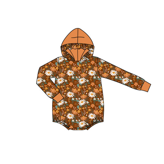 Preorder (moq 5)Baby Girls Long Sleeve Colorful Flowers Ruffle Hoodie Rompers
