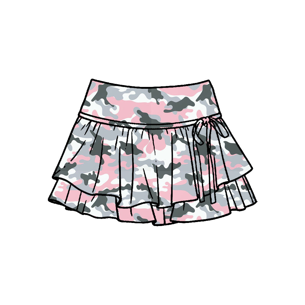 Preorder (moq 5)Baby Girls Southern Pink Grey Camo Double Ruffle Skirt Shorts Bottom
