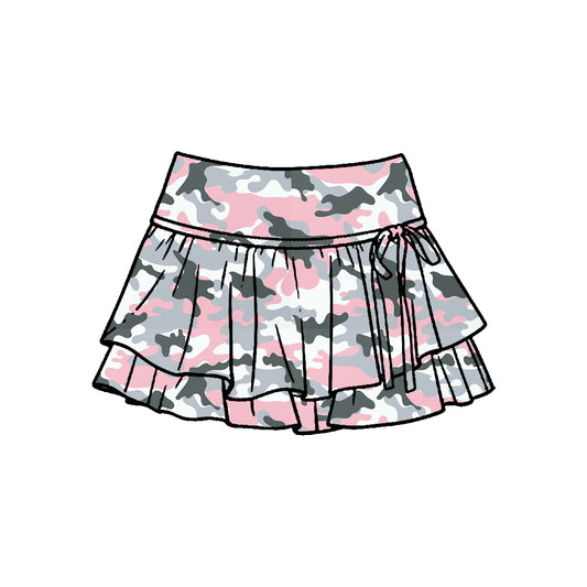 Preorder (moq 5)Baby Girls Southern Pink Grey Camo Double Ruffle Skirt Shorts Bottom
