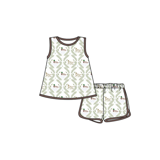 Preorder moq 5 Baby Girls Sleeveless Dogs Ducks Plaid Tunic Short Set