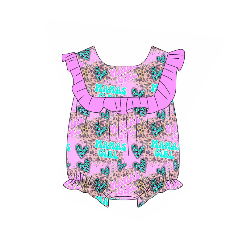 Preorder(moq 5)Baby Infant Girls Hot Pink Sleeveless MAMA'S GIRL Leopard Hearts Ruffle Rompers