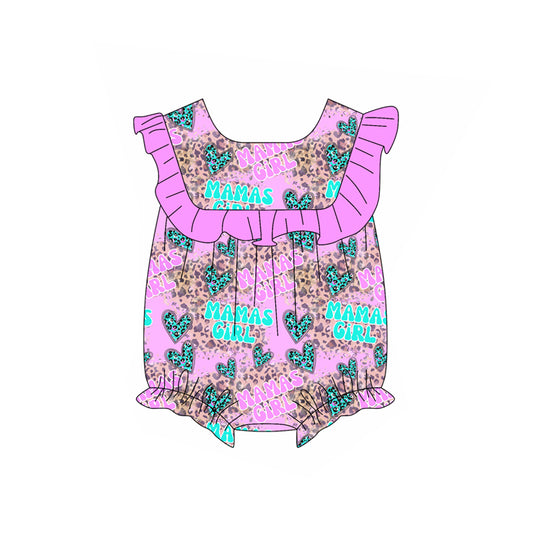 Preorder(moq 5)Baby Infant Girls Hot Pink Sleeveless MAMA'S GIRL Leopard Hearts Ruffle Rompers