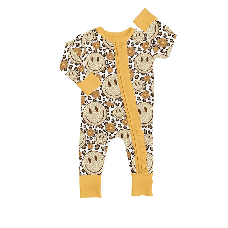 Baby Infant Boys Smile Sunflowers Long Sleeve Zip Rompers preorder(moq 5)