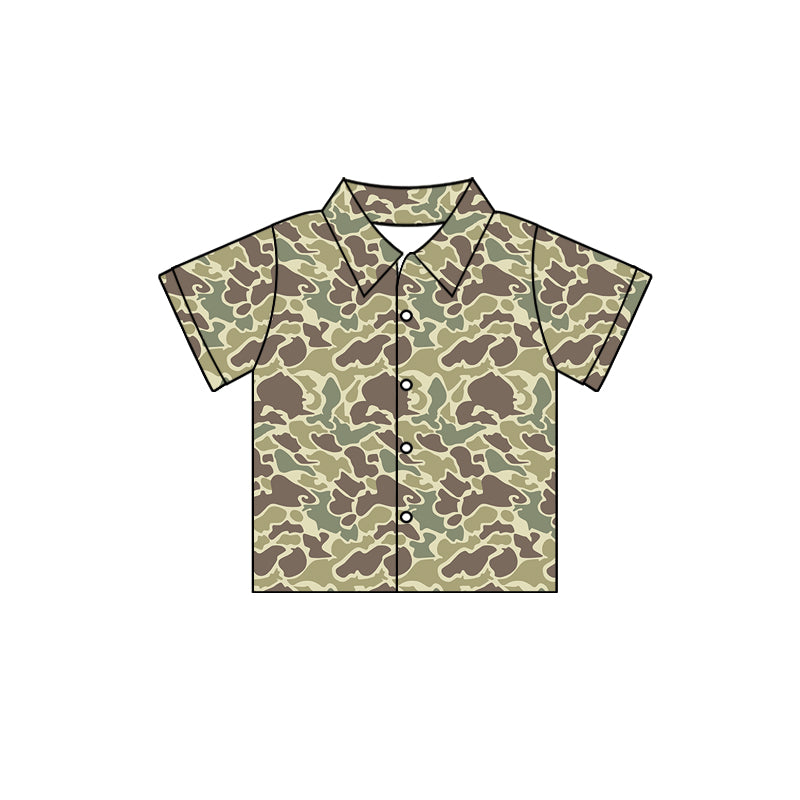 Baby Boys Green Camo Short Sleeve Buttons Tee Shirts Tops preorder(MOQ 5)