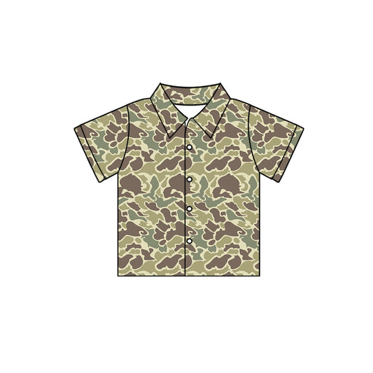 Baby Boys Green Camo Short Sleeve Buttons Tee Shirts Tops preorder(MOQ 5)