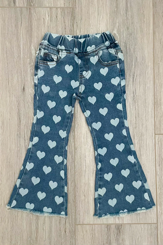Baby Girls Hearts Valentines Bell Denim Pants Jeans