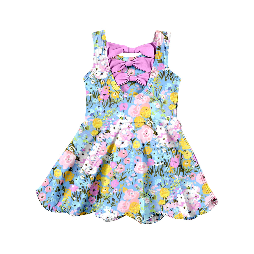 Preorder (moq 5)Baby Girls Sleeveless Colorful Flowers Scallop Shorts Knee Length Dresses