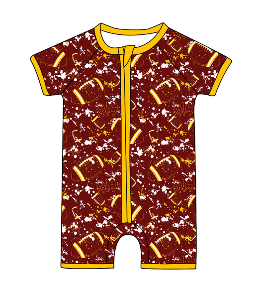 Preorder (moq 5)Baby Boys Short Sleeve Tie-dye Footballs Print Team Zip Rompers