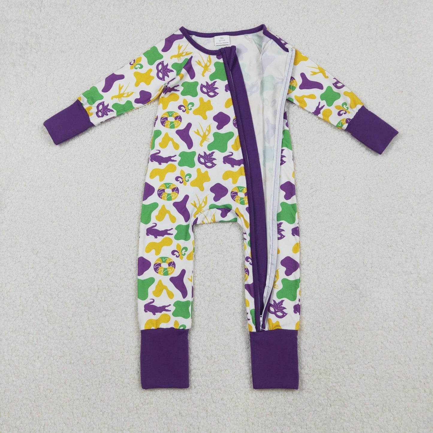 Baby Boys Camo Crayfishes Mardigras Zipper Footie Rompers