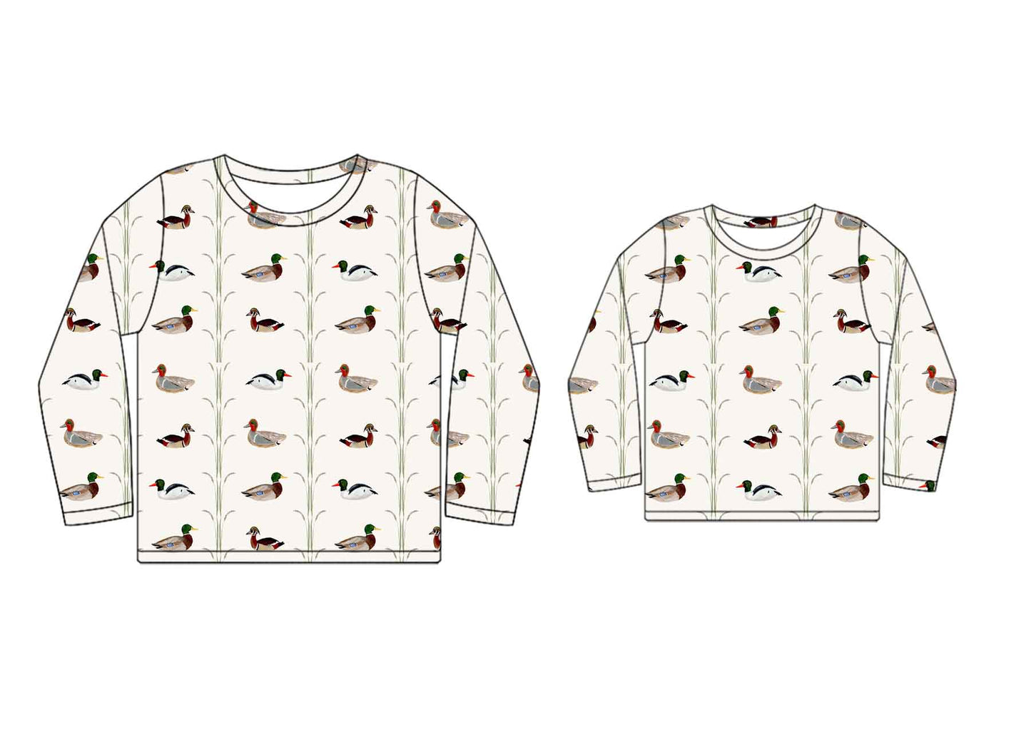 Preorder (moq 5 each) Mommy and Me Women Baby Kids Ducks Mallard Long Sleeve Tee Shirts