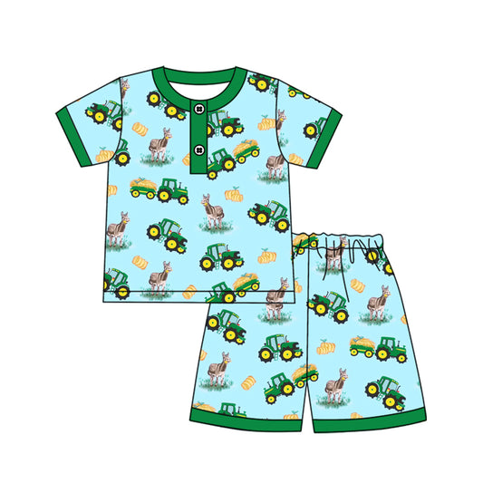 Preorder (moq 5)Baby Boys Farm Trucks Shirt Top Shorts Pajamas Outfits