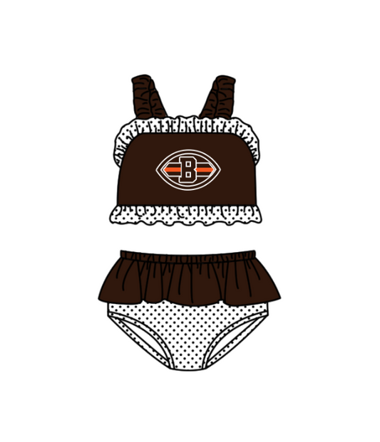 Preorder moq 5 Baby Girls Brown B Strap Vest Top Bummies Short Team Swimsuits