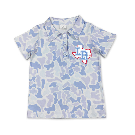 Preorder (moq 5)Baby Boys Light Blue Camo Lumberton Raiders Team Button Polo Shirt Top