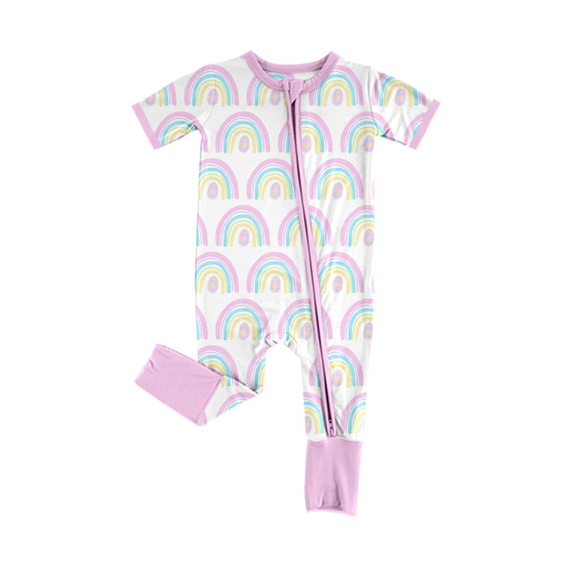 Infant Baby Girls Pink Rainbow Zip Rompers preorder(moq 5)