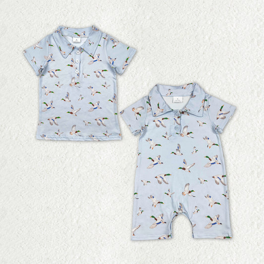 Sibling Baby Boys Short Sleeve Ducks Hunting Button Polo Shirt Top Short Rompers