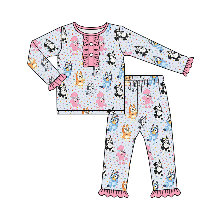 Baby Girls Cartoon Dogs Shirt Pants Pajamas Clothes Sets Preorder(moq 5)