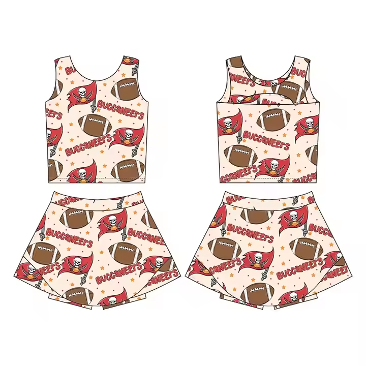 Preorder (moq 5)Baby Girls Bucc Football Team Sleeveless Top Skort Set