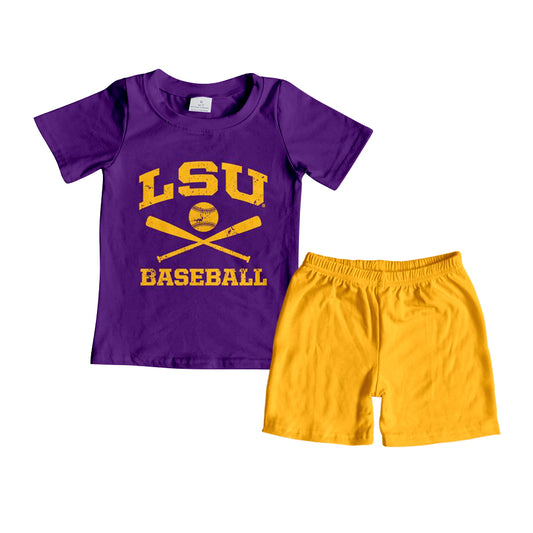 Baby Boys Baseball Purple Team Tee Shirts Shorts Clothes Sets preorder(moq 5)