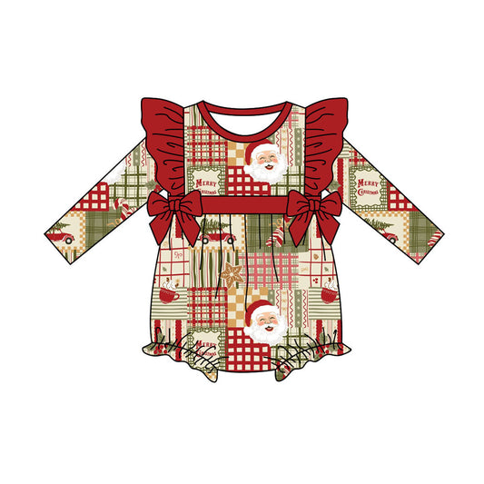 Preorder (moq 5)Baby Girls Santa Candy Cane Christmas Ruffle Rompers