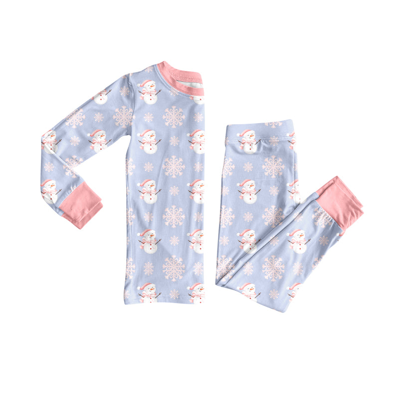 Preorder(moq 5) Baby Girls Christmas Snowman Flake Top Pants Lounge Wear Pajamas Sets