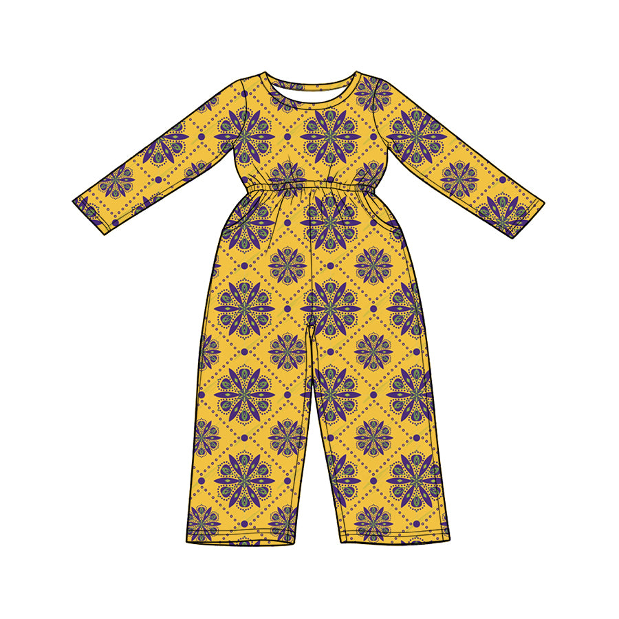 Preorder (moq 5) Baby Girls Long Sleeve Flowers Anchors Mardigras Pockets Pant Jumpsuits