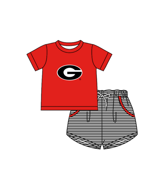 Preorder (moq 5)Baby Boys G Top Pockets Stripe Short Team Clothes Set