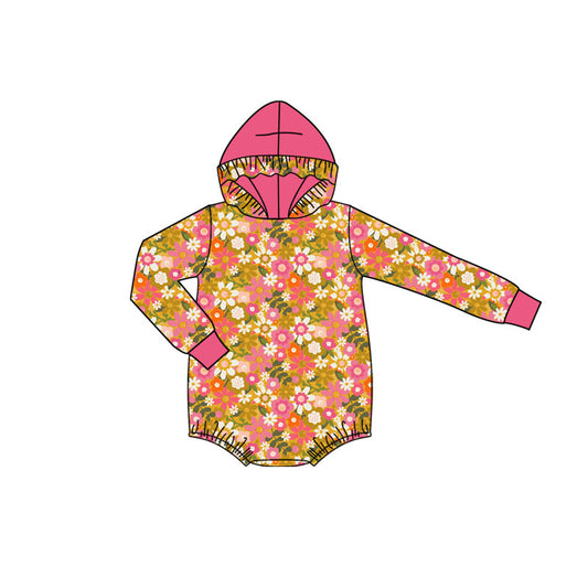Preorder (moq 5)Baby Girls Long Sleeve Colorful Flowers Ruffle Hoodie Rompers