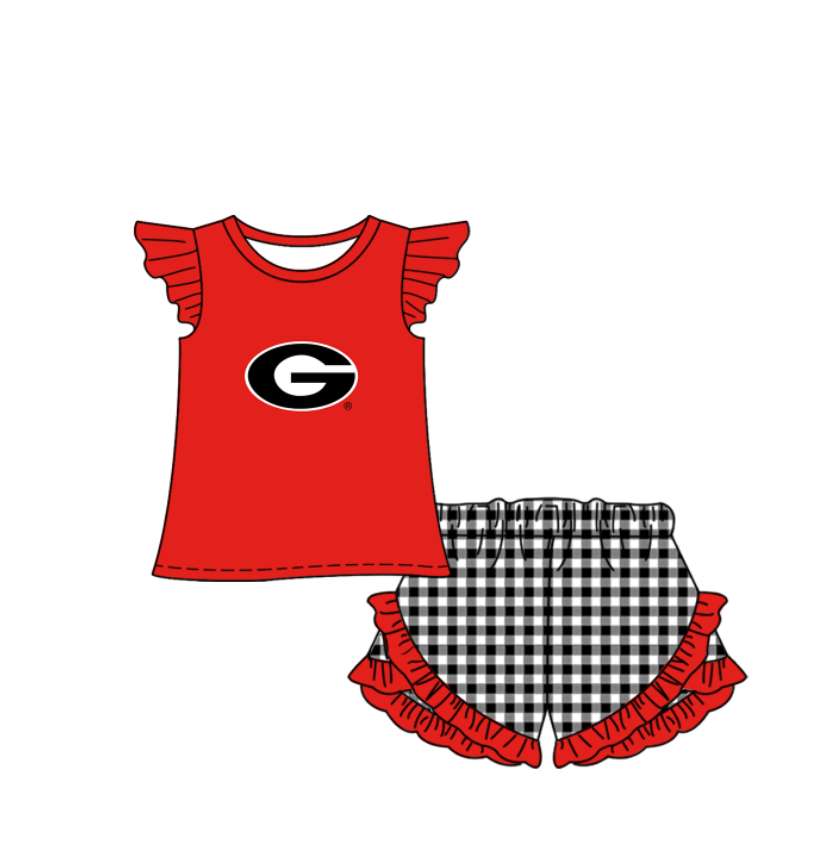 Preorder (moq 5)Baby Girls G Top Checked Ruffle Short Team Clothes Set