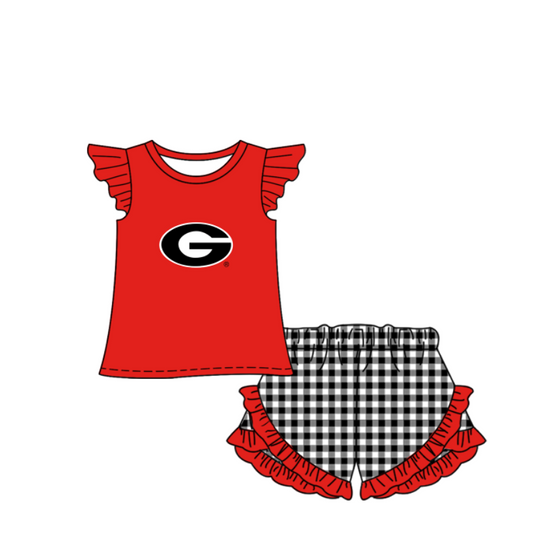 Preorder (moq 5)Baby Girls G Top Checked Ruffle Short Team Clothes Set