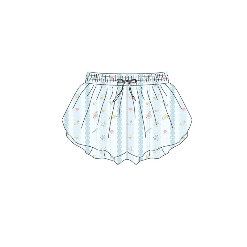 Preorder(moq 5) Baby Girls Aqua Stripes Flowers Plaid Ruffle Shorts Bottom