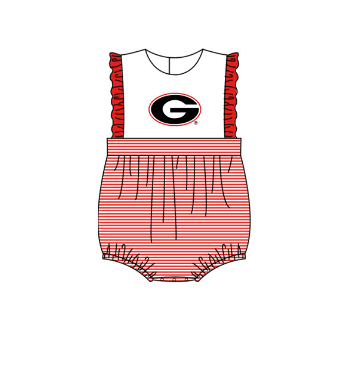 Preorder (moq 5)Baby Girls Sleeveless G Team Ruffle Rompers