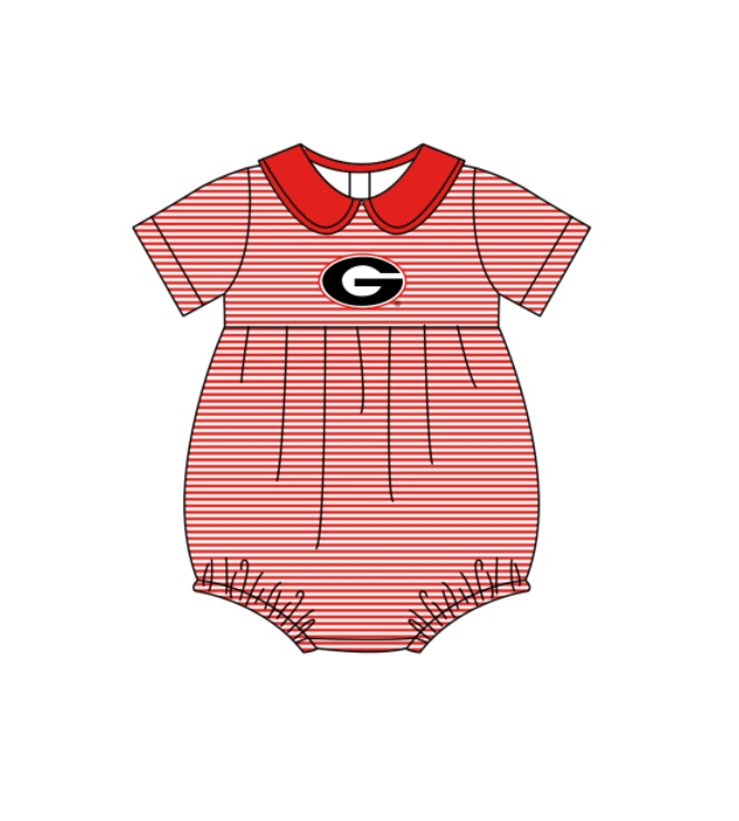 Preorder (moq 5)Baby Girls Short Sleeve G Team Ruffle Rompers