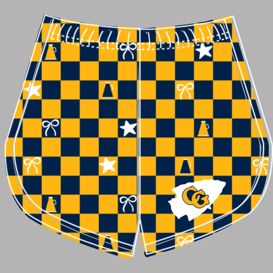 Preorder (moq 5)Baby Girls Navy Mustard Checked CG Indians Cheer Team Shorts Bottoms