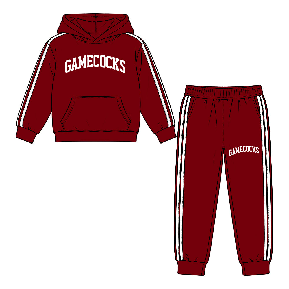 Preorder (moq 5) Baby Boy Clothes Burgundy Letter Graphic Print Long Sleeve Hooded Top Jogger Pant Outfit Set