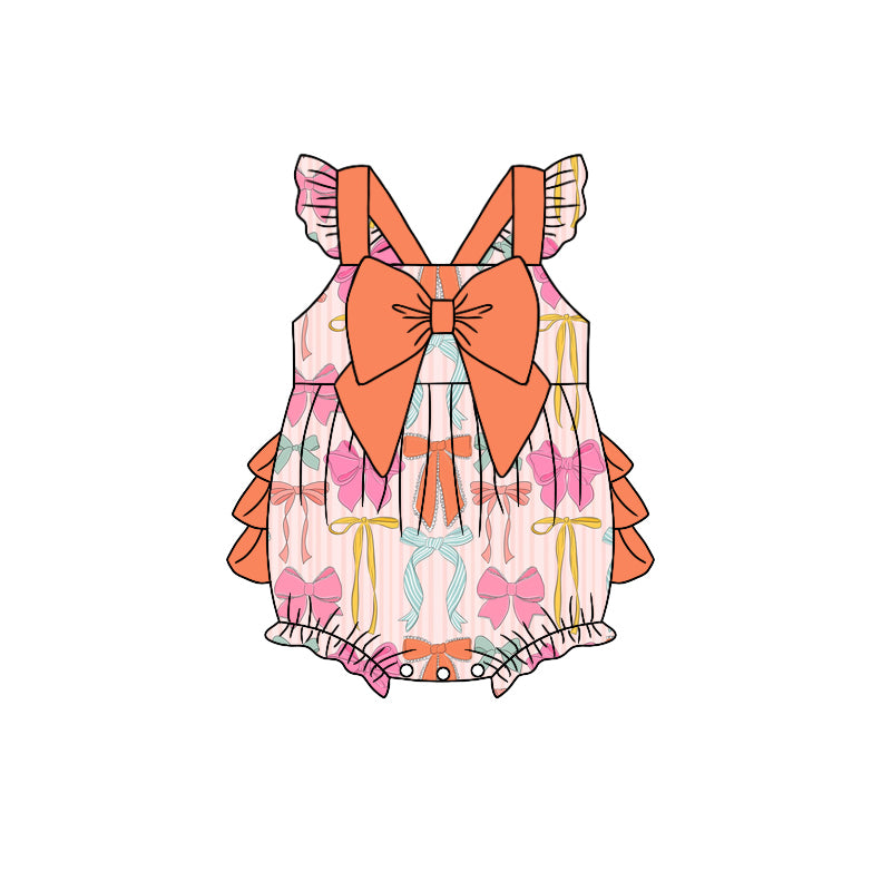 Preorder moq 5 Baby Girls Flutter Sleeves Colorful Bows Ruffle Rompers