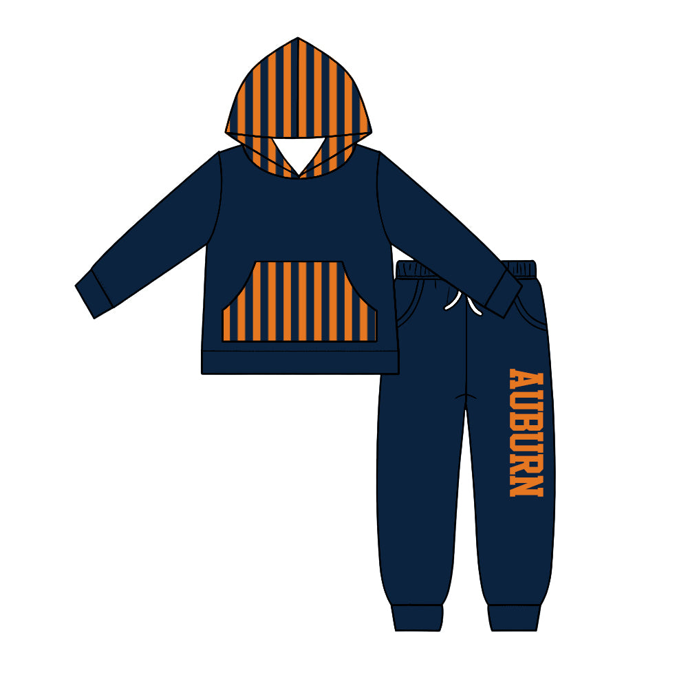 Preorder (moq5) Baby Boys Auburn Pocket Hoodie Top Joggers Team Clothes Set