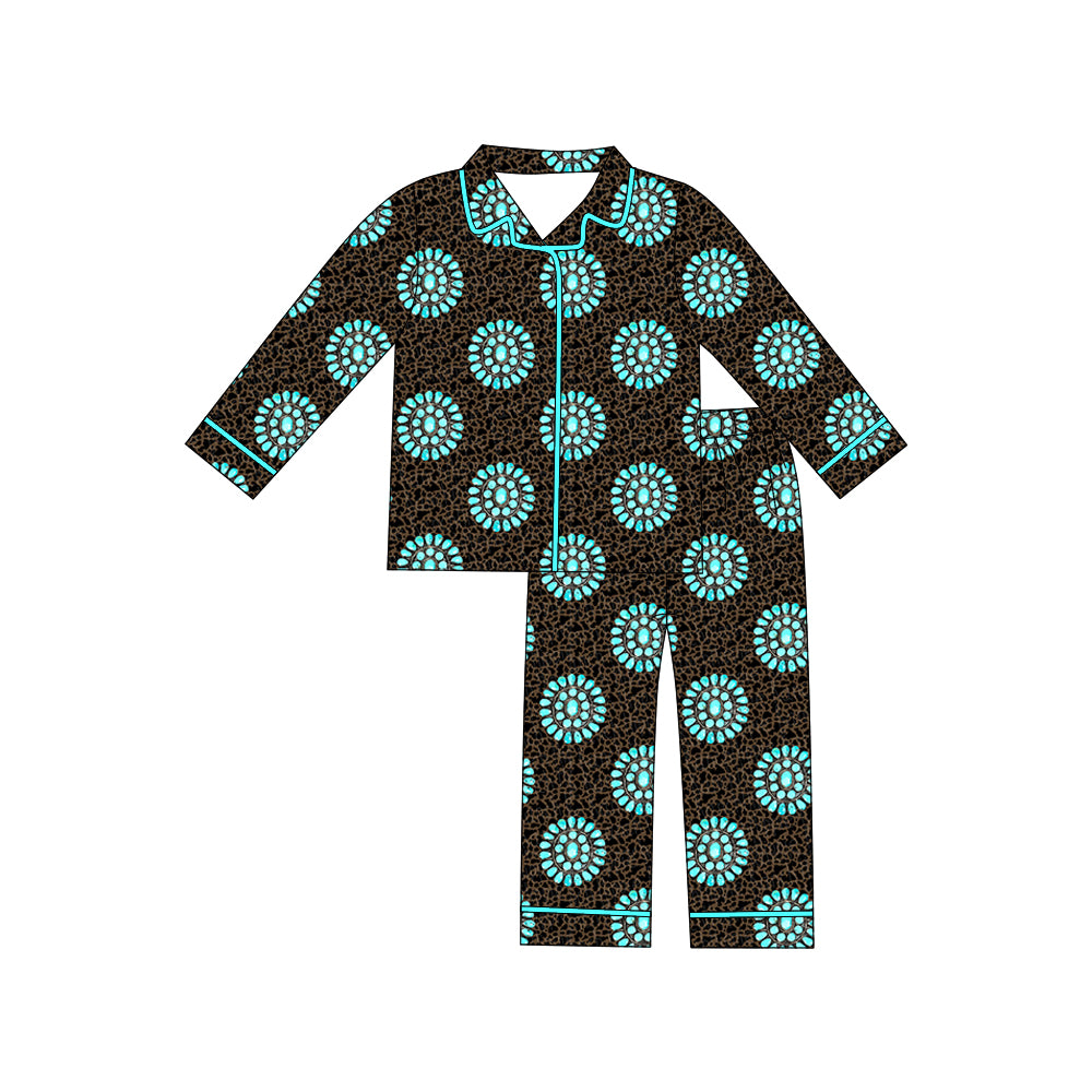 Preorder moq 5 Adult Long Sleeve Camo Turquoises Button Top Pants Western Pajamas Sets